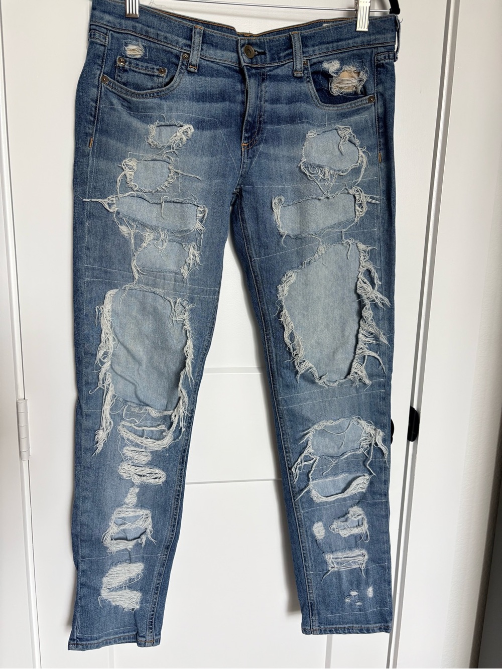rag & bone Light Dre Blue Slim Straight Jeans Distressed 28